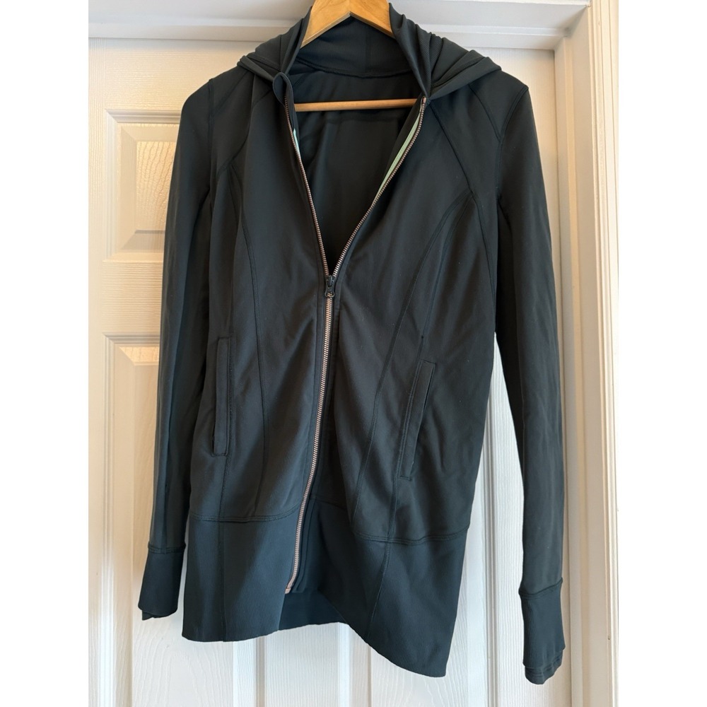 Lululemon Full Zip Hoodie Womens 4 Black Athletic Jacket Thumbholes Hooded